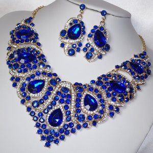 Blue Rhinestone Necklace Set: Bridal Ballroom Jewelry image 2