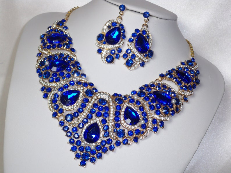 Blue Rhinestone Necklace Set: Bridal Ballroom Jewelry image 2