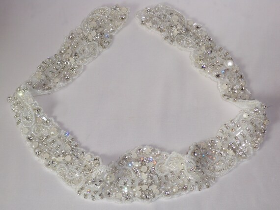Opalescent Rhinestone Bridal Belt Sash: Light Ivory Beaded  display picture 1