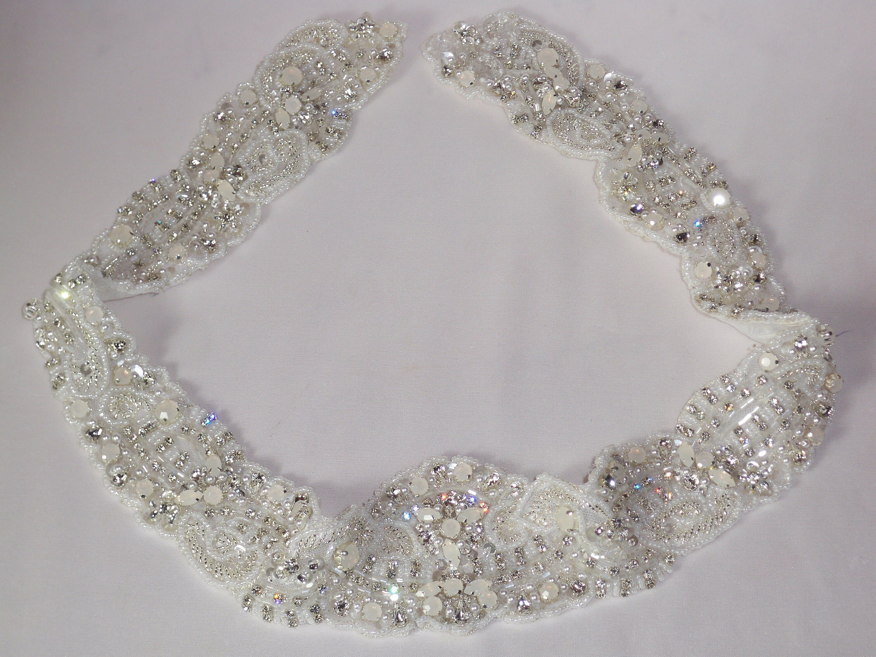 Elegant Light Ivory Beaded Sash Belt Opalescent Rhinestone Bridal Belt Sash: Light Ivory Beaded  main image 4