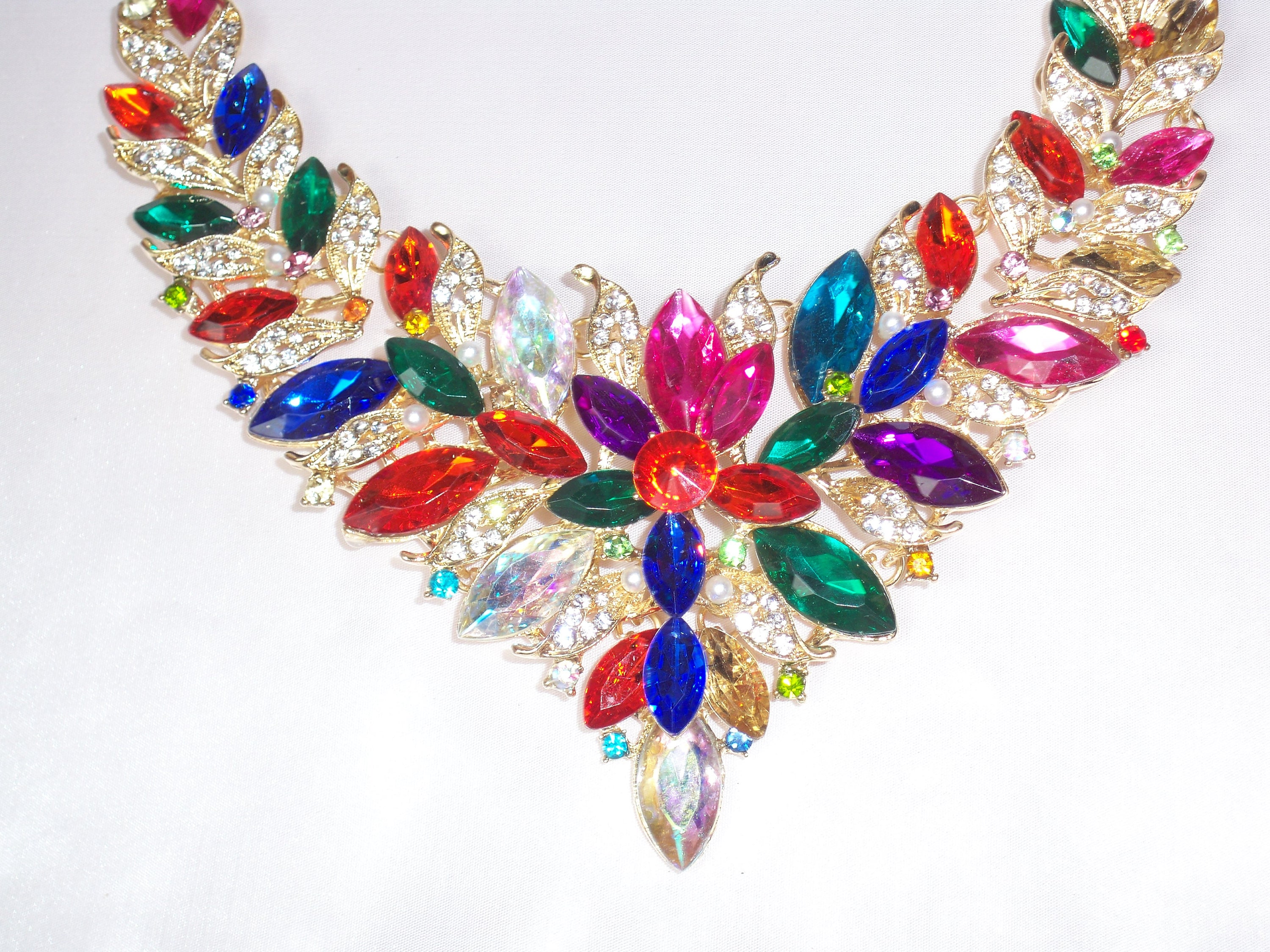 Multi color necklace set rhinestone necklace setwedding Etsy