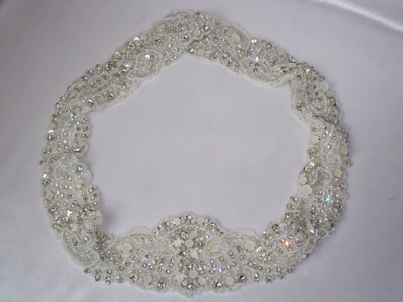 Opalescent Rhinestone Bridal Belt: Ivory Beaded Wedding Sash  display picture 1