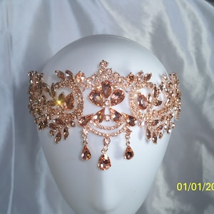 Peach Champagne Rhinestone Flapper Gatsby Headband, Wedding Crystal Headband Headpiece,Bridal Headpiece,1920s Flapper headband Vintage  deco