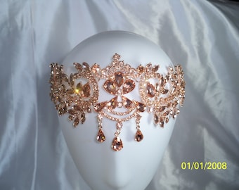 Peach Champagne Rhinestone Flapper Gatsby Headband, Wedding Crystal Headband Headpiece,Bridal Headpiece,1920s Flapper headband Vintage  deco