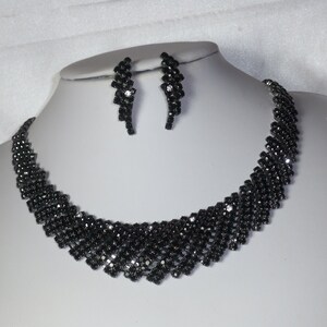 Black rhinestone party formal evening wear necklace set,bridal wedding necklace,prom pageant statement necklace,drag queen gothic necklace, image 2