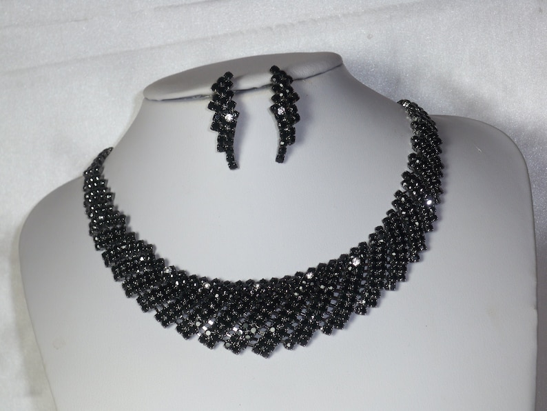 Black rhinestone party formal evening wear necklace set,bridal wedding necklace,prom pageant statement necklace,drag queen gothic necklace, image 2