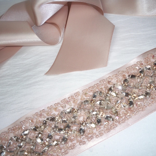 Blush Vanilla Pink Beaded Rhinestone Bridal Dress Belt Sash Wedding Bridesmaid Prom Quinceanera Pageant Formal Party Princess Dress Gown