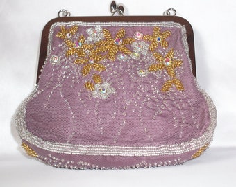 Purple plum beaded rhinestone evening formal wear bag purse, Beaded Evening Bag, Handbag, Clutch, prom pageant Quenceanera bag purse handbag