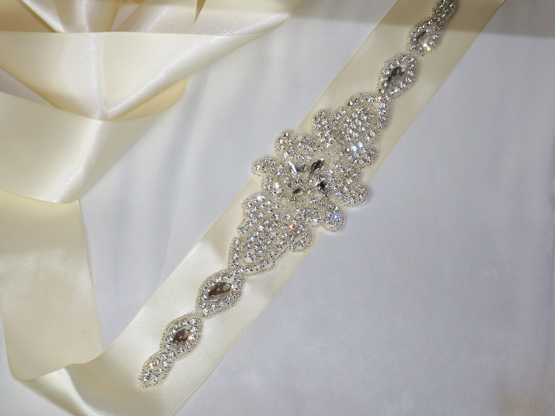 Ivory Rhinestone Bridal Belt Sash: Crystal Wedding Dress  display picture 1