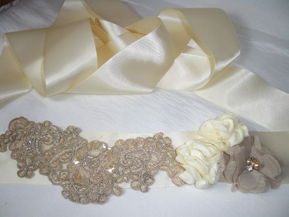 Ivory Pearl Beaded Floral Bridal Belt Sash - Etsy display picture 3