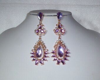 Lavender Chandelier Dangle Earrings: Prom, Wedding, Pageant