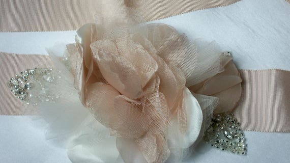 Blush Rose Bridal Belt: Rhinestone Pearl Floral Wedding Sash  display picture 3