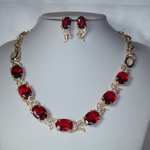 Ruby Red Rhinestone Necklace Set: Bridal, Prom Jewelry