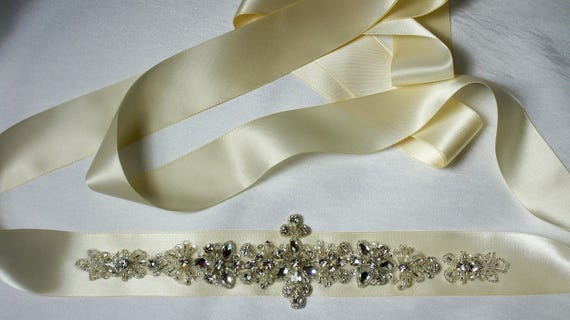 Ivory Rhinestone Crystal Bridal Belt: Wedding Sash - Etsy