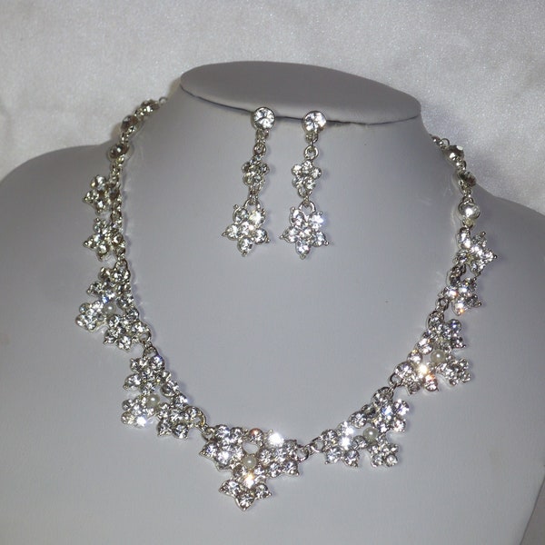 Rhinestone necklace set, bridal jewelry, prom necklace, pageant necklace, bridesmaid necklace set, Quenceanera jewelry, party jewelry, set