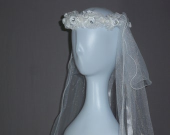 Floral First Communion Veil: Rhinestone Flower Girl Headband