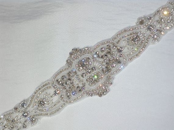 Handmade Beads,Pearls, Rhinestones Belt, Wedding Dress, Evening Wear 28 inches Mandala Crafts Black Wedding Belt for Bride Dress - Plain  main image 3