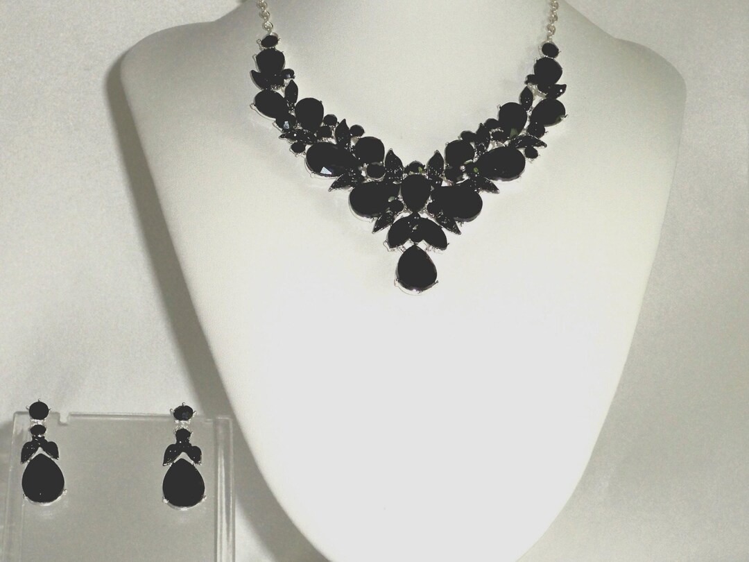 Black Rhinestone Necklace Set: Bridal Prom Jewelry - Etsy