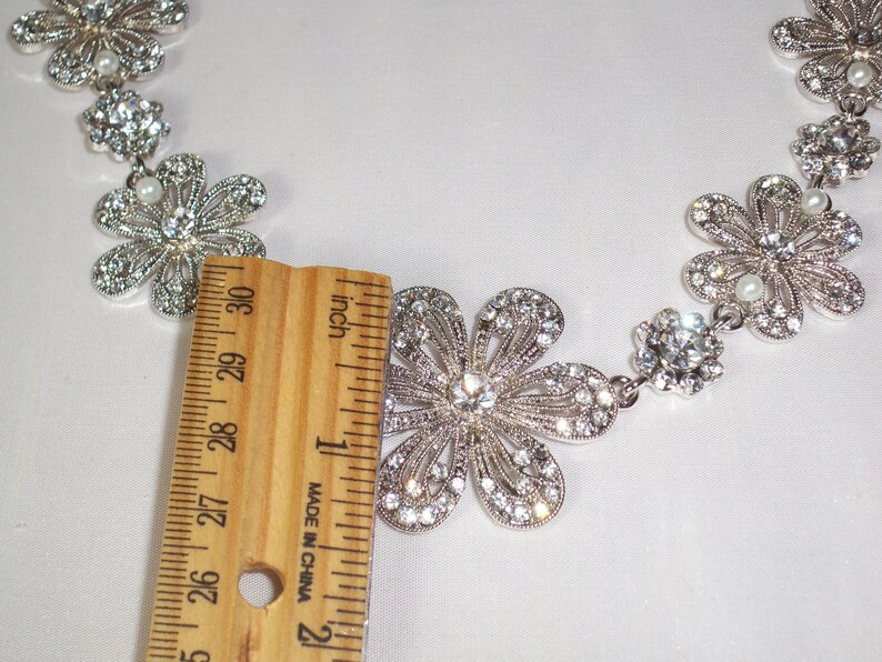 Rhinestone Flower Bridal Necklace: Statement Pageant Prom Jewelry image 5