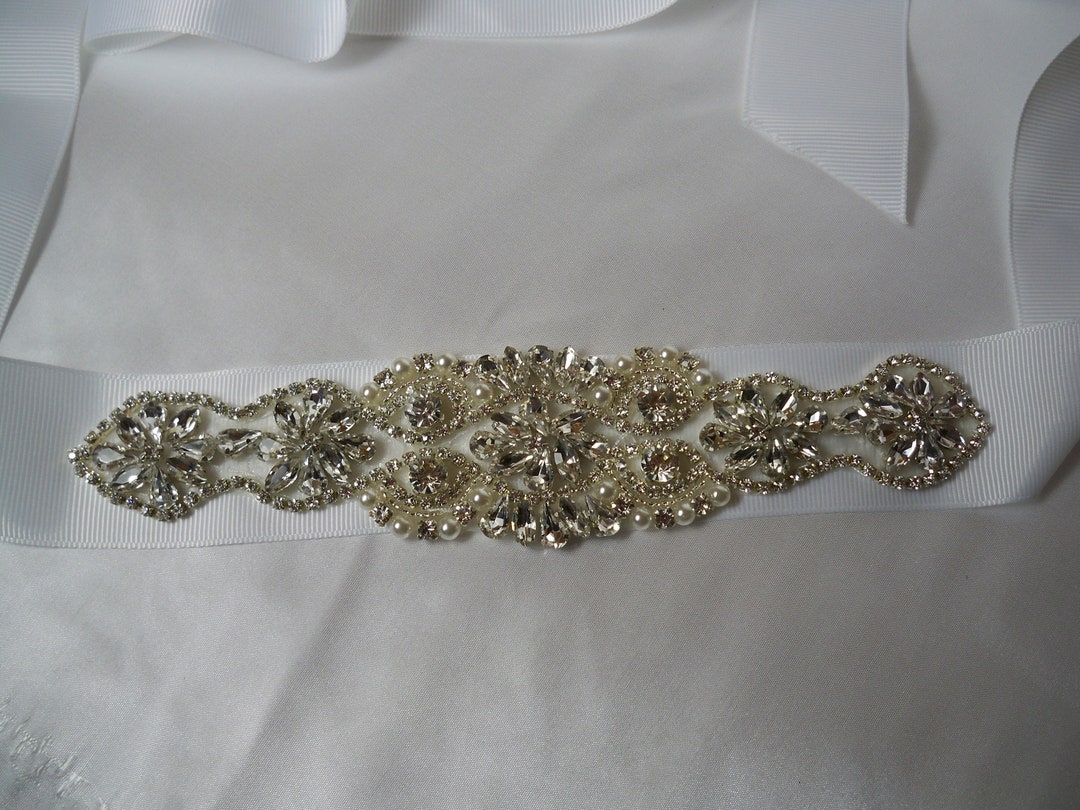 Rhinestone Crystal Bridal Sash: White Wedding Dress Belt - Etsy display picture 3
