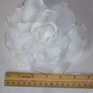 Big Glittery White Flower Hair Clip: Bridal Hair Piece (6 Inch)