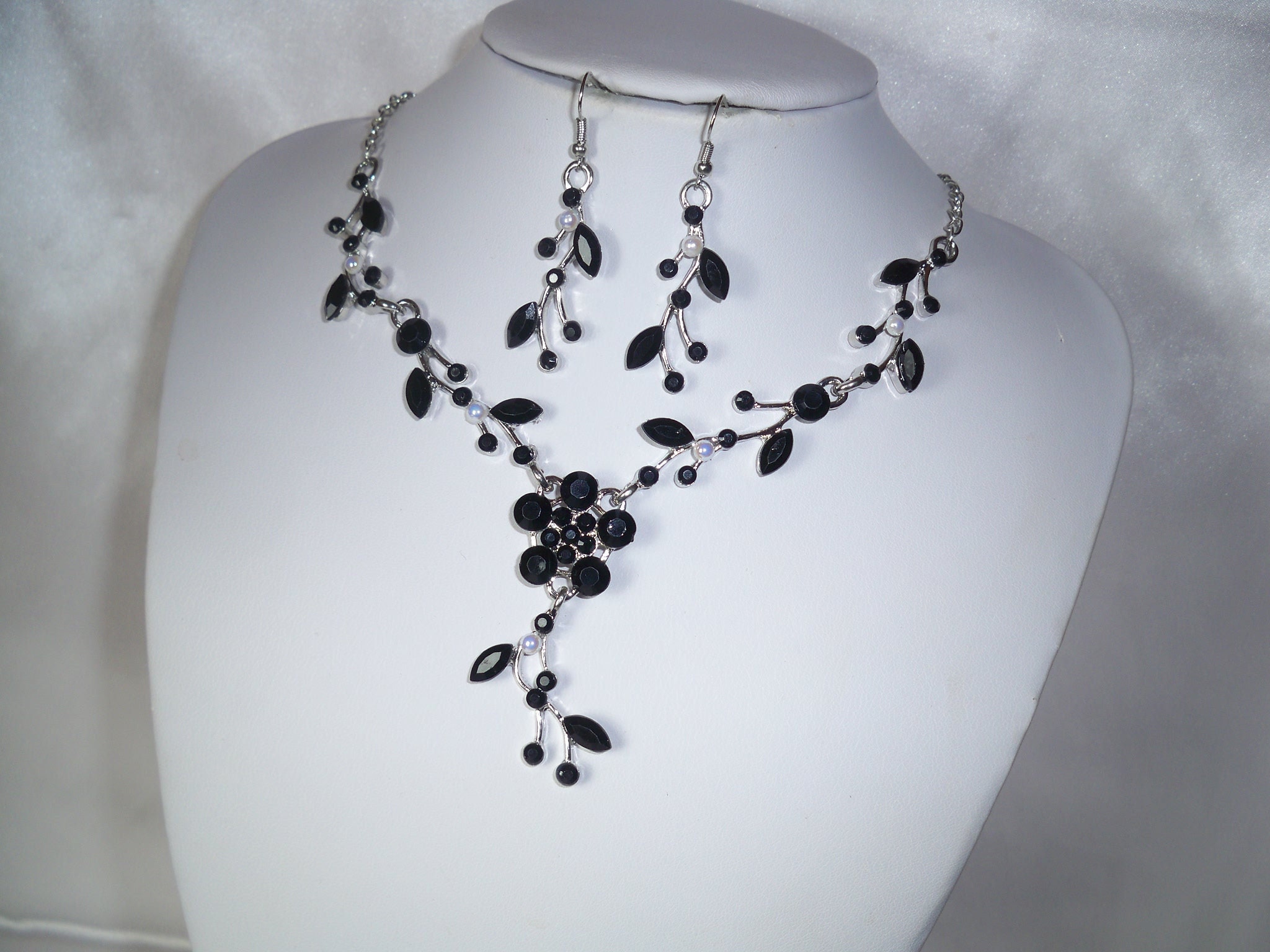 Prom Dress Black Prom Jewelry Set Black Rhinestone Necklace Jewelry Set,  Prom Quenceanera Bridal Party Necklace,Black Necklace, Girls  Necklace,Flower Vine Rhinestone Necklace