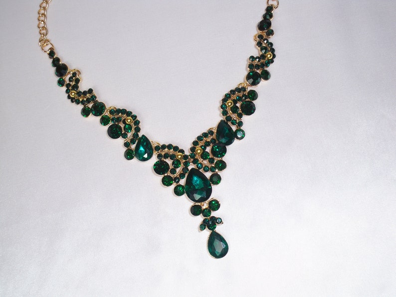prom Quenceanera necklace set statement necklace green rhinestone necklace pageant necklace Green necklace set ballroom dance necklace
