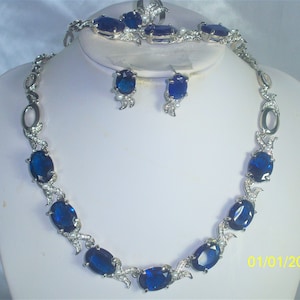 Blue sapphire 4 pc rhinestone  necklace set, wedding bridal MOB necklace, prom party formal ballroom dance drag queen Quinceanera necklace