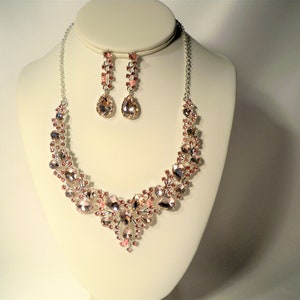 Pink rhinestone necklace set, wedding bridal MOB necklace, prom homecoming party formal evening ballroom statement drag queen necklace