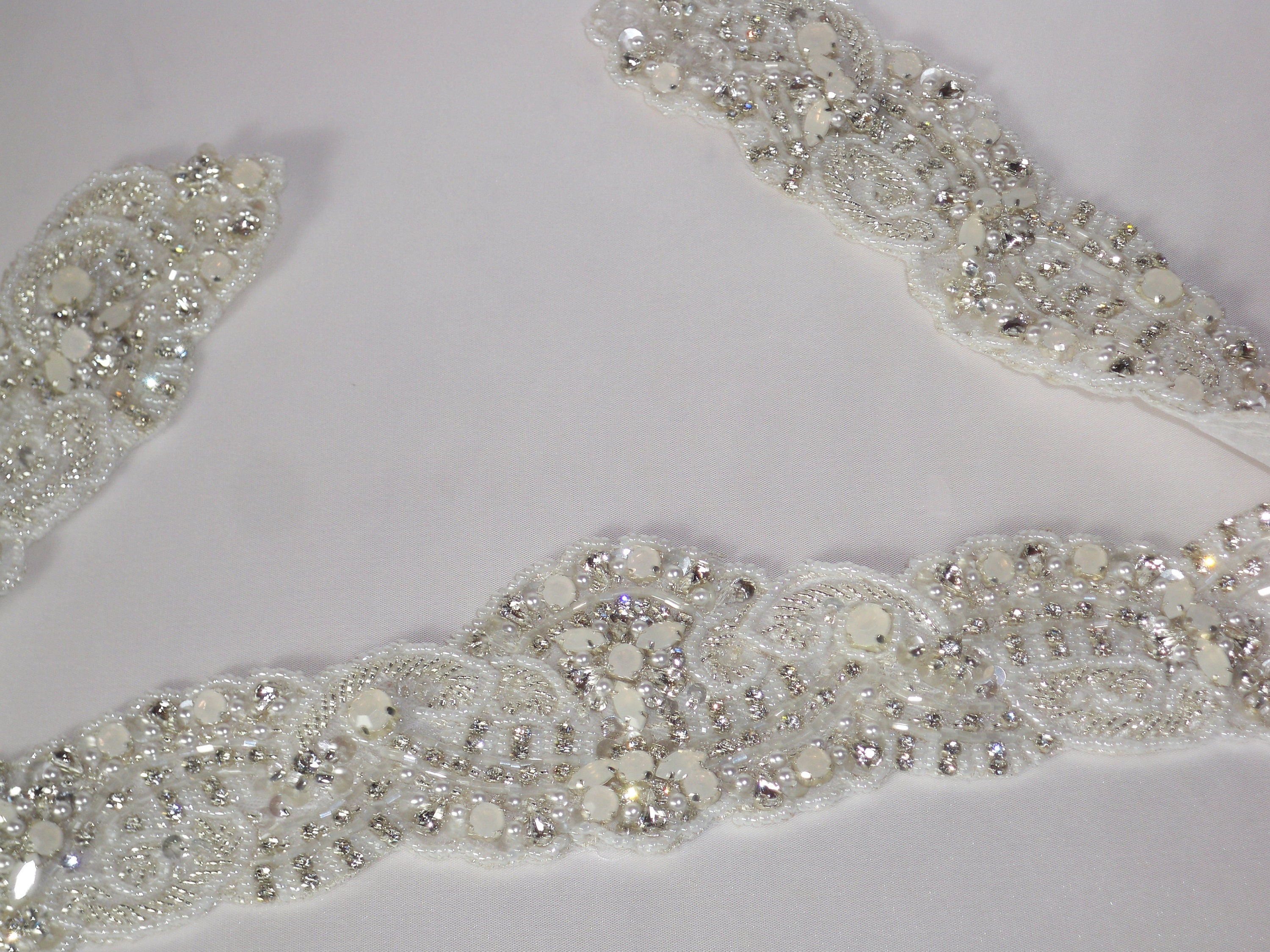 Opalescent Rhinestone Bridal Belt Sash: Light Ivory Beaded 