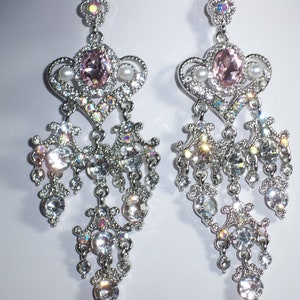 Pink Rhinestone Chandelier Earrings: Silver Dangle Bridal Jewelry