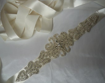 Rhinestone bridal wedding dress belt sash, white bridal belt sash, plus size bridal belt sash, formal evening wear belt sash, crystal belt