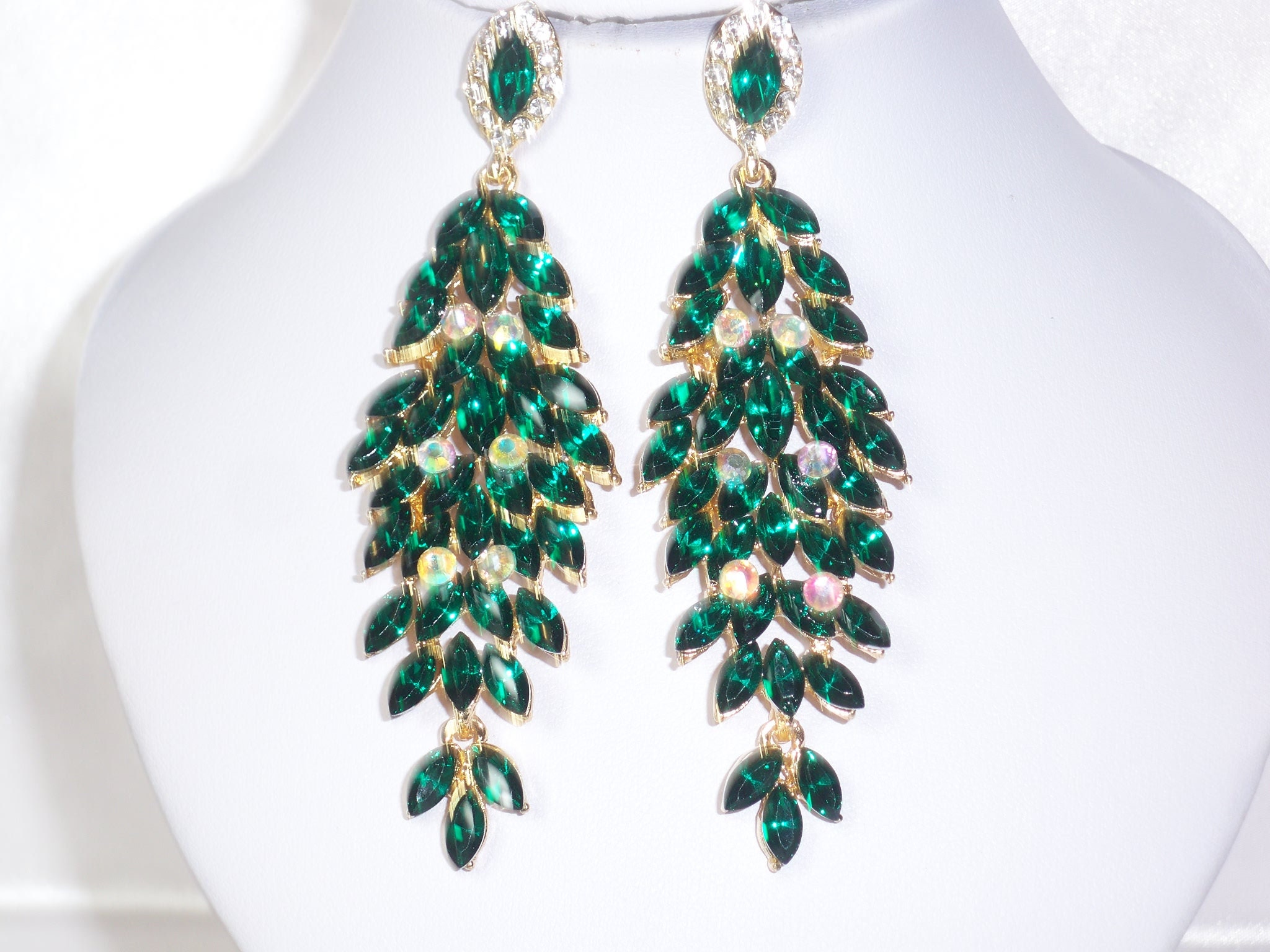 Emerald green long dangle drop earrings bridal wedding MOB Etsy