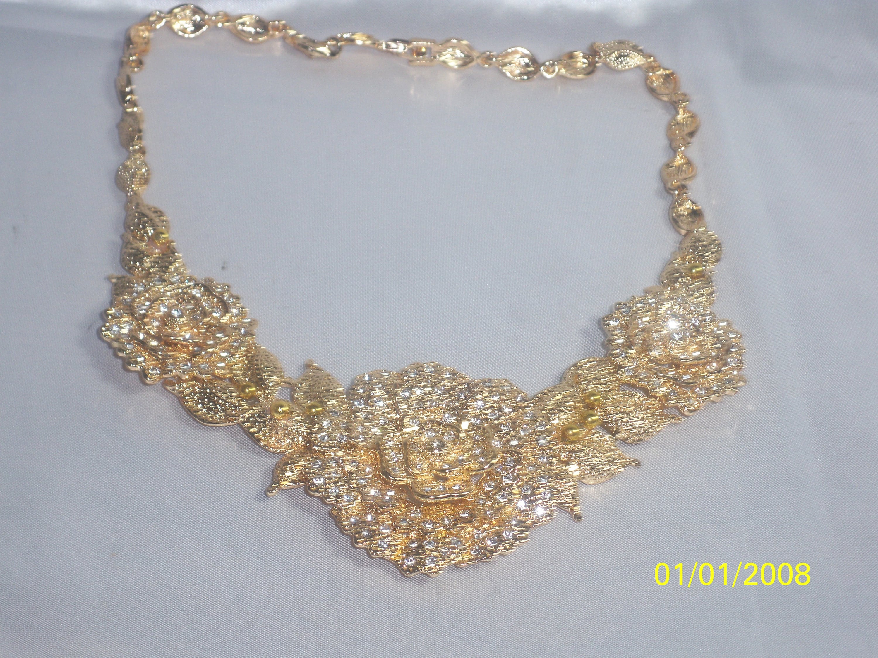 Gold Rhinestone Rose Flower 4 Pc. Necklace Set. Wedding Bridal - Etsy