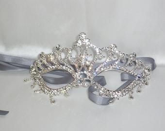 Máscara de diamantes de imitación, máscara de cristal plateado, máscara de novia, máscara de boda, máscara de baile de disfraces, máscara de mascarada, máscara de Halloween, máscara de desfile de graduación, máscara