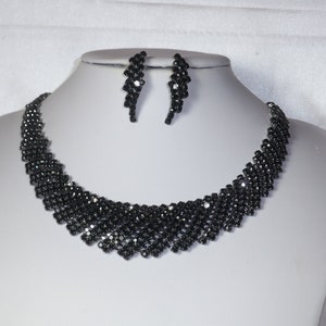 Black rhinestone party formal evening wear necklace set,bridal wedding necklace,prom pageant statement necklace,drag queen gothic necklace, image 3