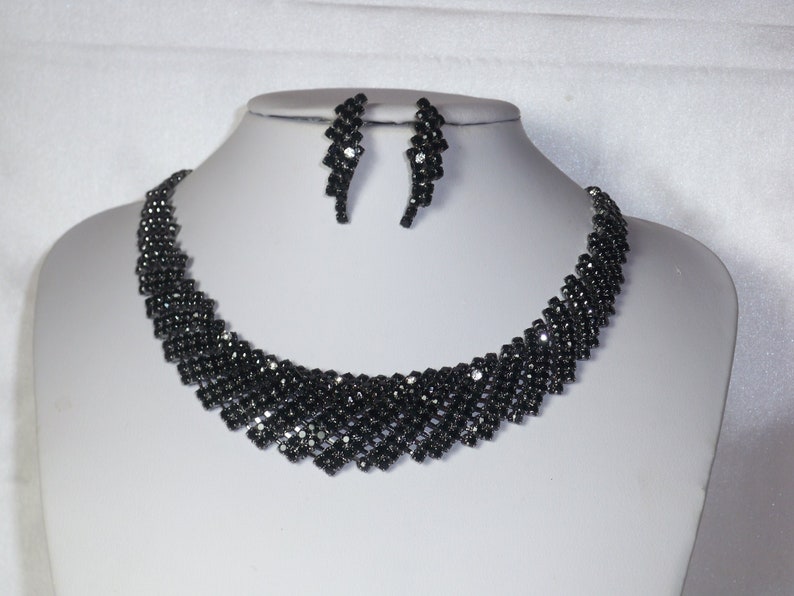 Black rhinestone party formal evening wear necklace set,bridal wedding necklace,prom pageant statement necklace,drag queen gothic necklace, image 3