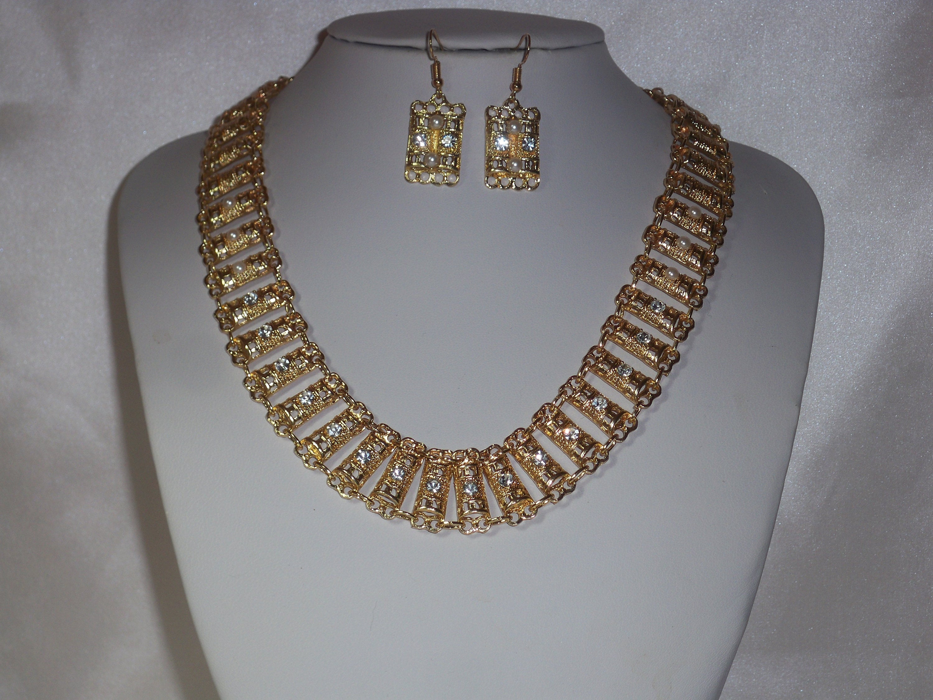 Gold rhinestone necklace set prom necklace pageant Etsy