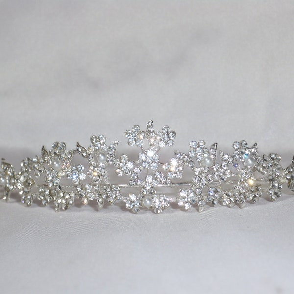 tiara, rhinestone tiara crown, bridal tiara, bridal crown, prom princess party tiara, birthday tiara, flower girl first communion tiara