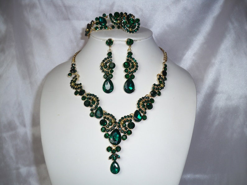 prom Quenceanera necklace set statement necklace green rhinestone necklace pageant necklace Green necklace set ballroom dance necklace