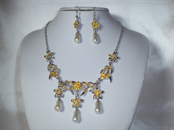 Conjunto de collar de pedrería amarillo topacio, collar de