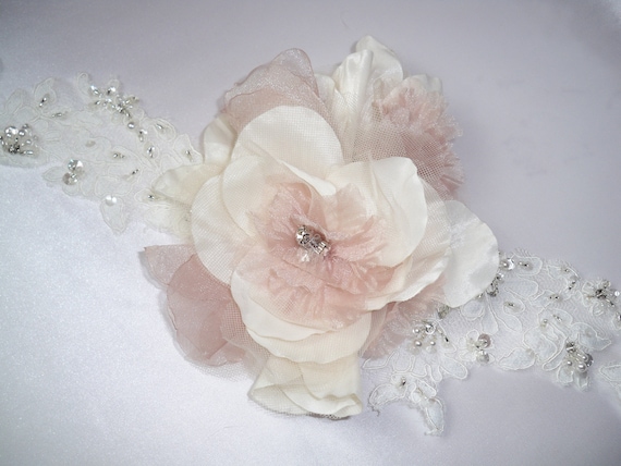 Blush Lace Bridal Belt: Rhinestone Flower Wedding Sash - Etsy display picture 1