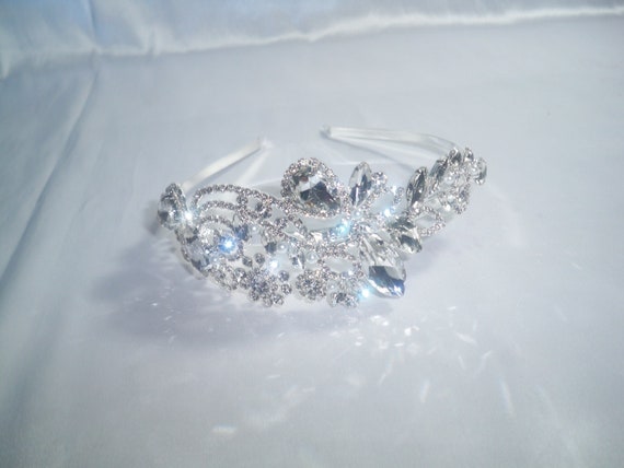 Floral Bridal Headband: Rhinestone Pearl Silver Wedding Hair  display picture 3