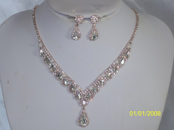 Rose Gold Clear Rhinestone Necklace 