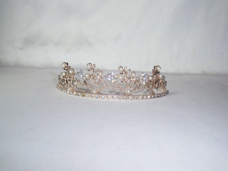 Wedding Crown Bridal Crown Rhinestone Tiara Pale Rose Gold Floral Tiara\uff0cBotanical Bridal Tiara Bridal Wedding Headpiece tiara crown
