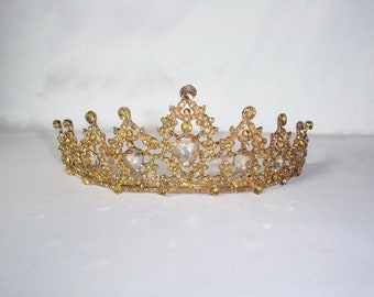 Gold rhinestone pearl tiara, bridal tiara, princess tiara, birthday tiara, gold tiara, Quenceanera tiara, gold crown, rhinestone tiara,