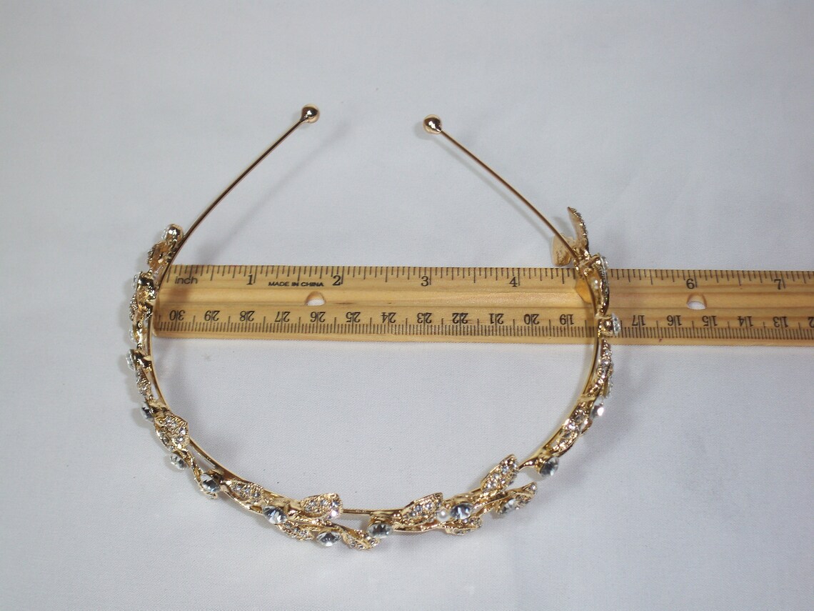 Gold Tiara Gold Headband Hairband Hair Piece Rhinestone Etsy