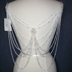 Pearl Crystal Bridal Back Necklace: Boho Wedding Body Jewelry