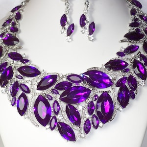 Purple necklace set, 4pc necklace set, statement necklace, pageant necklace, wedding necklace, party prom necklace, drag queen necklace,