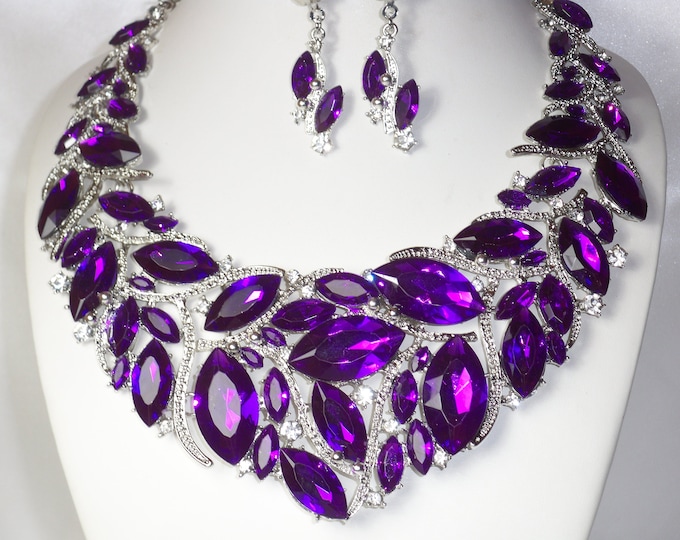 Purple Necklace Set 3 Pc Necklace Set Statement Necklace Etsy